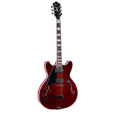 GROTE Jazz Left-Handed Electric Guitar Semi-Hollow Body Trapeze Tailpiece Bridge Guitar Gig Bag