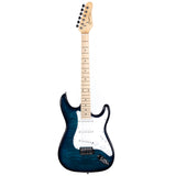 Grote Electric Guitar ST Style Full-Size Printed Pawlonia Solid Body Canadian Maple Neck Chrome Hardware with Gigbag Picks (Red/Brown/Blue/Purple)