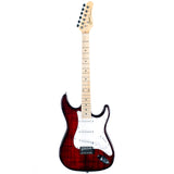 Grote Electric Guitar ST Style Full-Size Printed Pawlonia Solid Body Canadian Maple Neck Chrome Hardware with Gigbag Picks (Red/Brown/Blue/Purple)