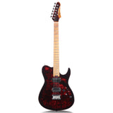 Electric Guitar Burl Wood Look Printed Top Modern Double Cut 6 String HH Pickups Tremolo Maple Neck Gloss Finish