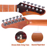 Electric Guitar Burl Wood Look Printed Top Modern Double Cut 6 String HH Pickups Tremolo Maple Neck Gloss Finish