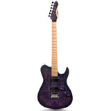 Electric Guitar Burl Wood Look Printed Top Modern Double Cut 6 String HH Pickups Tremolo Maple Neck Gloss Finish