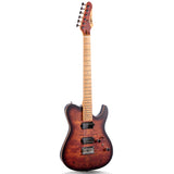 Electric Guitar Burl Wood Look Printed Top Modern Double Cut 6 String HH Pickups Tremolo Maple Neck Gloss Finish