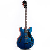 Grote Full Scale Electric Guitar Semi-Hollow Body Guitar with Metal Finished and Stainless Steel Frets with gigbag(Blue)