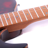 Electric Guitar Burl Wood Look Printed Top Modern Double Cut 6 String HH Pickups Tremolo Maple Neck Gloss Finish