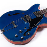 Grote Full Scale Electric Guitar Semi-Hollow Body Guitar with Metal Finished and Stainless Steel Frets with gigbag(Blue)