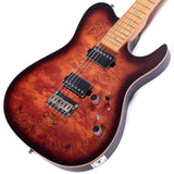 Electric Guitar Burl Wood Look Printed Top Modern Double Cut 6 String HH Pickups Tremolo Maple Neck Gloss Finish