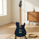 Electric Guitar Burl Wood Look Printed Top Modern Double Cut 6 String HH Pickups Tremolo Maple Neck Gloss Finish