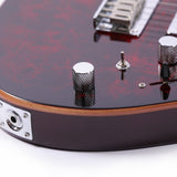 Electric Guitar Burl Wood Look Printed Top Modern Double Cut 6 String HH Pickups Tremolo Maple Neck Gloss Finish