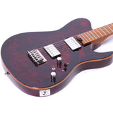 Electric Guitar Burl Wood Look Printed Top Modern Double Cut 6 String HH Pickups Tremolo Maple Neck Gloss Finish