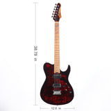 Electric Guitar Burl Wood Look Printed Top Modern Double Cut 6 String HH Pickups Tremolo Maple Neck Gloss Finish