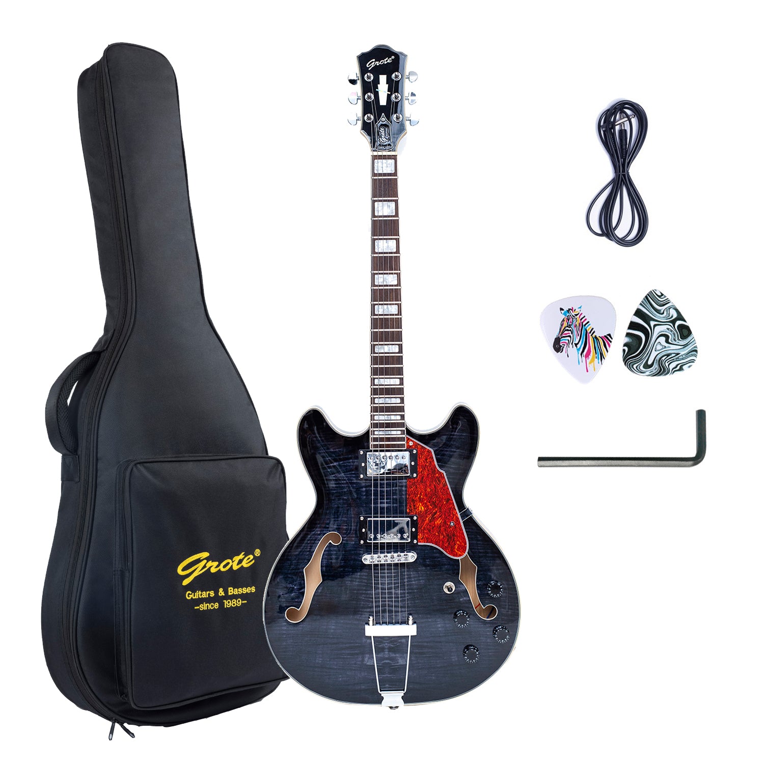 GROTE 335 style Semi Hollow Body Jazz Electric Guitar with Gigbag