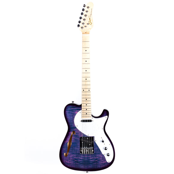 Grote Electric Guitar Semi-Hollow Body Single F-Hole  Tele Style Guitar Full-Size Basswood with Canadia Maple neck Chrome Hardware Picks(Black/Red/Green/Purplle/Blue)