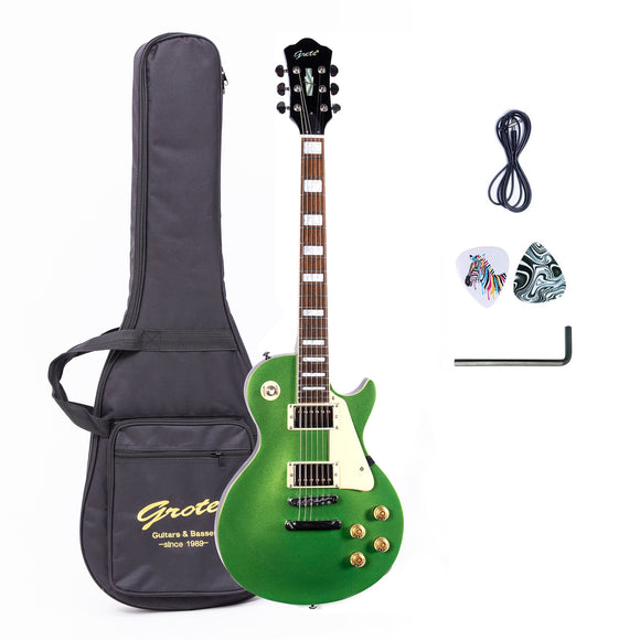 GROTE Guitar LP Style Metallic Paints Solid Body Electric Guitar with Gigbag Picks(Red/Yellow/Green/Blue))