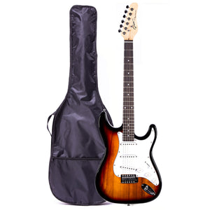 Grote Electric Guitar ST Style Full-Size Pawlonia Solid Body Canadian Maple Neck Chrome Hardware with Gigbag Picks (3TS)