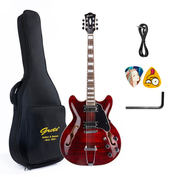 GROTE 335 style Semi-Hollow Body Jazz Electric Guitar with Gigbag