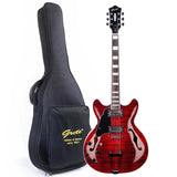 GROTE Jazz Left-Handed Electric Guitar Semi-Hollow Body Trapeze Tailpiece Bridge Guitar Gig Bag