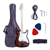 Grote Electric Guitar ST Style Full-Size Printed Pawlonia Solid Body Canadian Maple Neck Chrome Hardware with Gigbag Picks (Red/Brown/Blue/Purple)