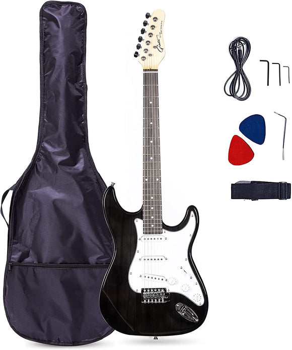 Grote Electric Guitar ST Style Full-Size Gloss Pawlonia Solid Body Canadian Maple Neck Chrome Hardware with Gigbag Picks (Red/Blue/Black/VS/3TS)