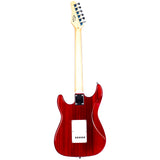 Grote Electric Guitar ST Style Full-Size Gloss Pawlonia Solid Body Canadian Maple Neck Chrome Hardware with Gigbag Picks (Red/Blue/Black)