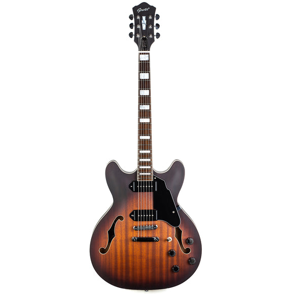 GROTE Electric Guitar Semi-Hollow Body Guitar matte finished P90 Pickups (Vintage Sunburst)